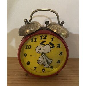 Vintage Snoopy "Blessing" Alarm Clock 1970 Large Wind Up Clock West Germany  Red